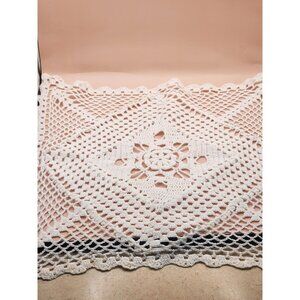 Square Shape Crocheted Lace Table Topper, White Crochet Doily,